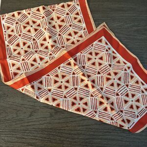 Vintage Japanese All Acetate Scarf Long Geometric Pink Orange Red 44x11”